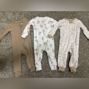Burt's Bees Tan and White Baby Rompers Set